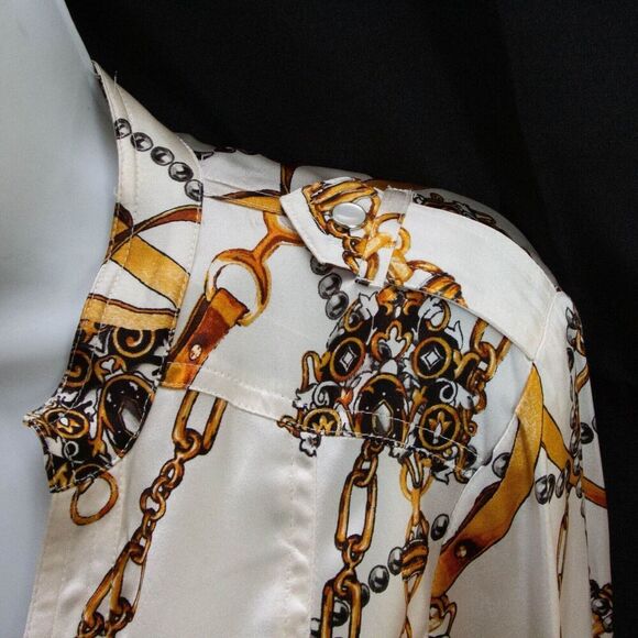 Cache Vgt Y2K 90s Button Up Equestrian Scarf Western Silk Shirt V-Neck Size M - Picture 4 of 9